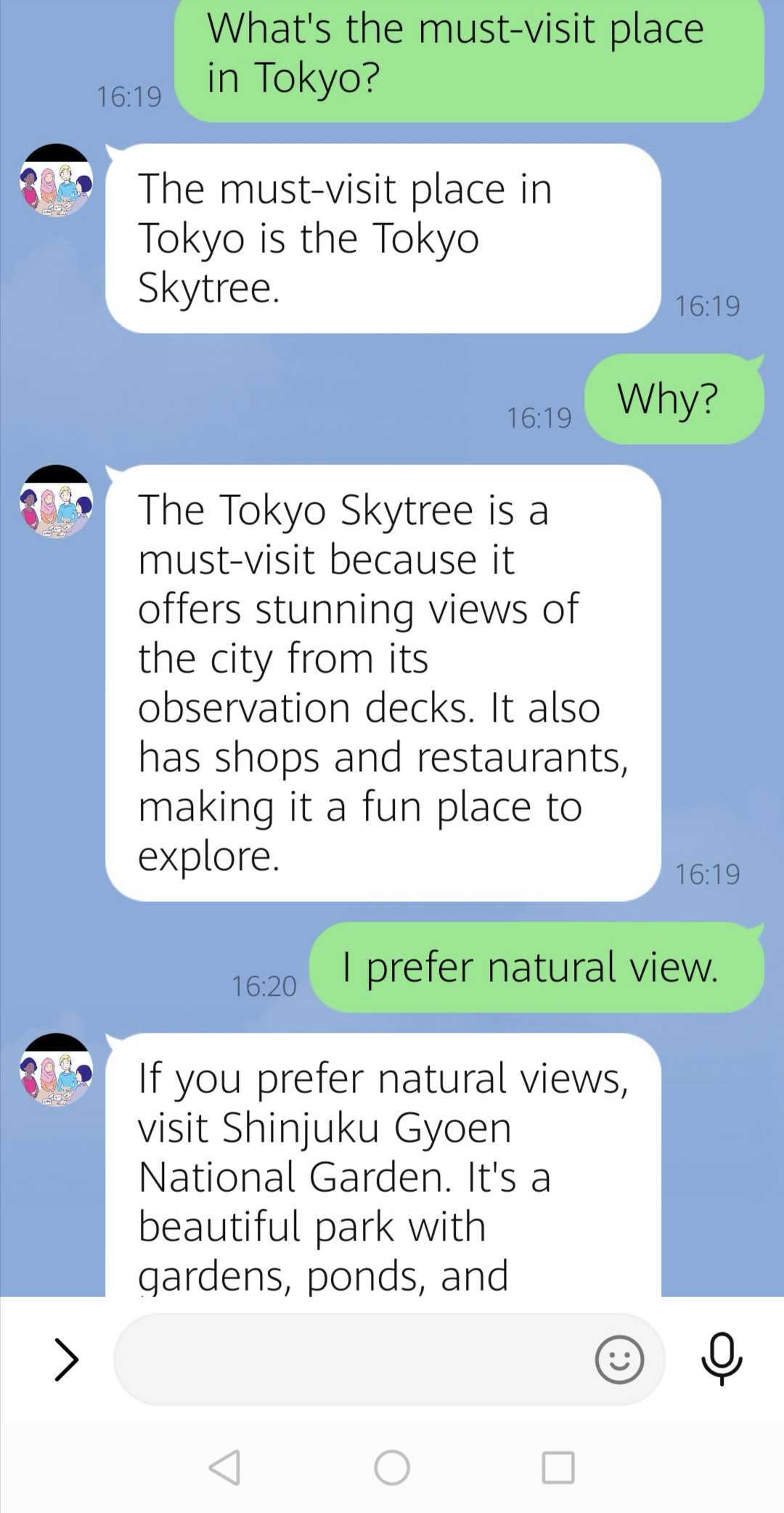 Example of a chatbot conversation